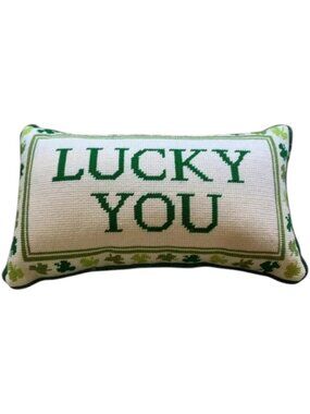 Viral Tik Tok "Lucky You" Needlepoint St Patrick's Pillow NWT